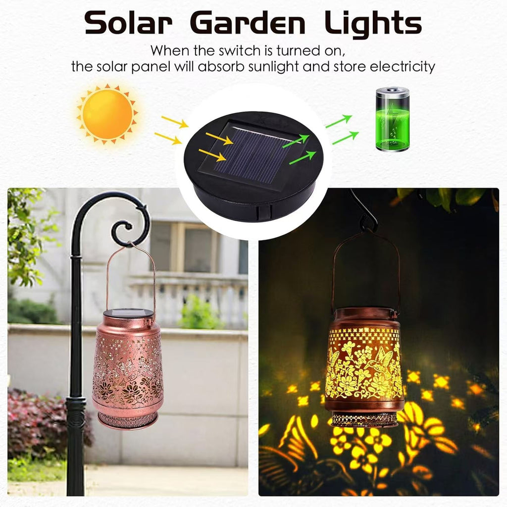 Solar Hummingbird Decorative Lantern, Waterproof Metal Hollow-out Projection Light, Indoor & Outdoor Night Lamp for Living Room, Courtyard & Villa, Perfect Gift
